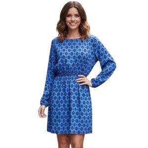 J. Crew Blue Floral Medallion Print Tulip Hem Long Sleeve Dress Size 0